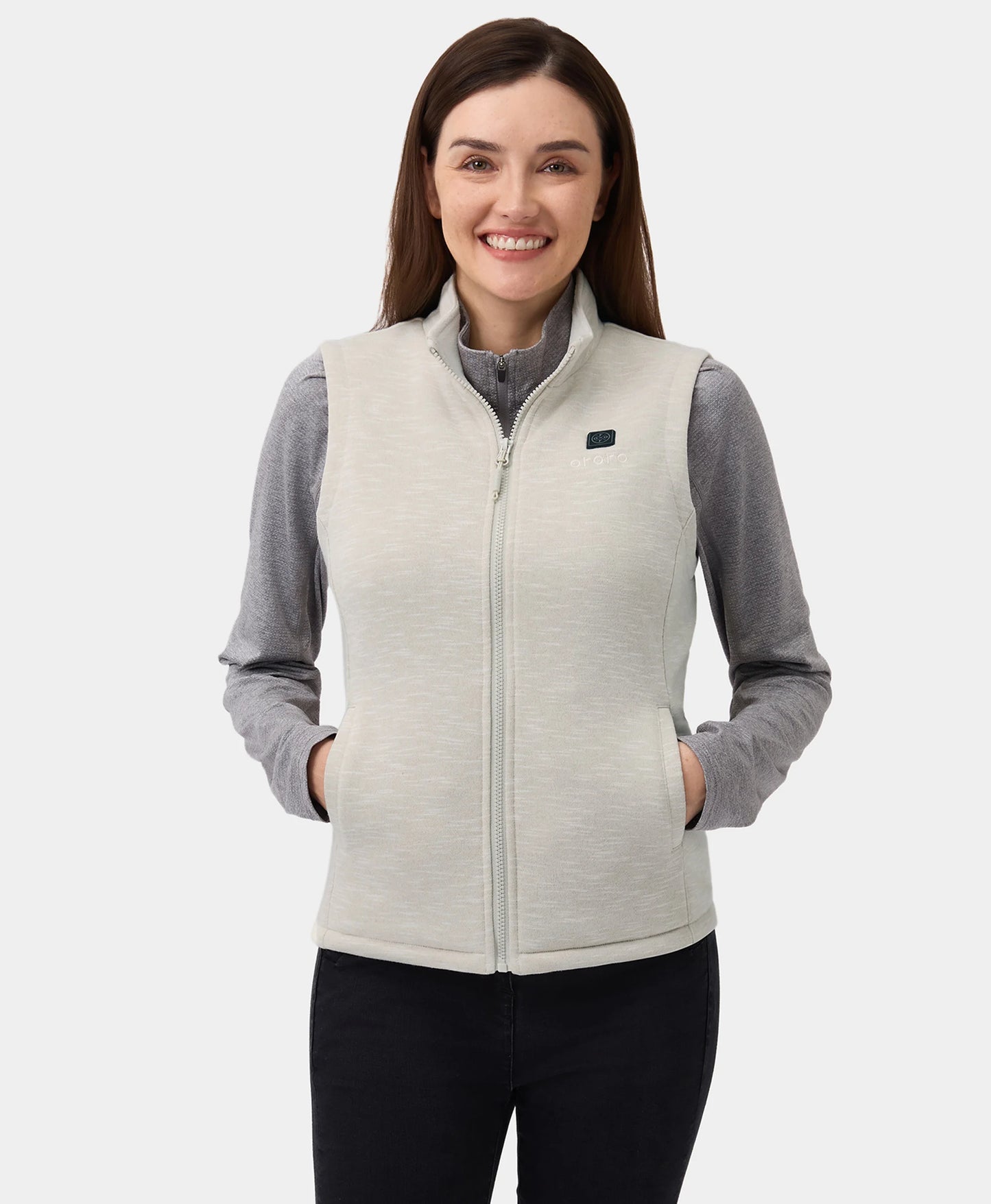 Women's Heated Fleece Vest - White Beige