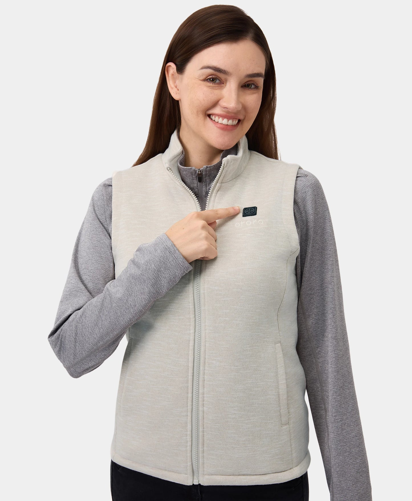 Women's Heated Fleece Vest - White Beige