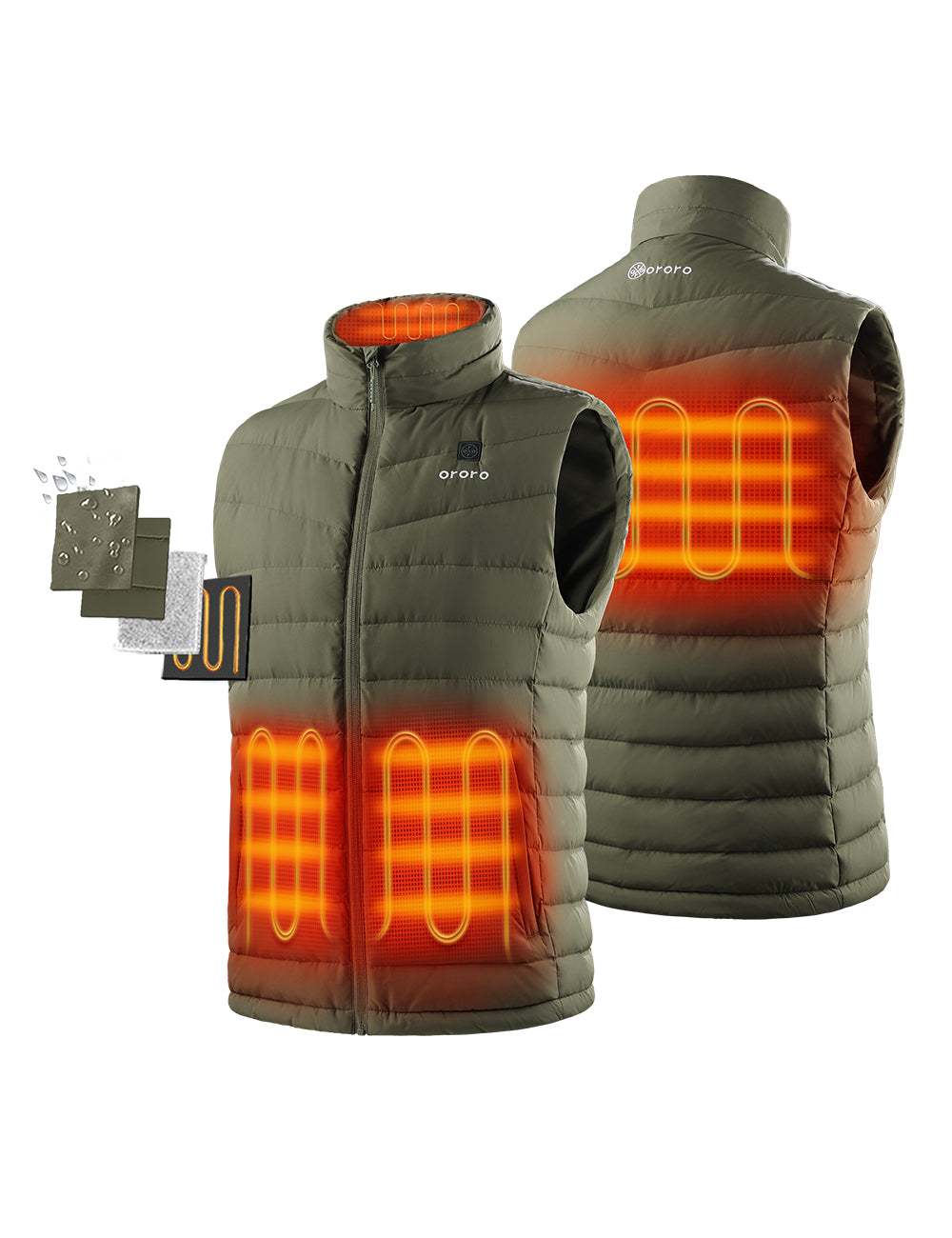 4 Heating Zones (Left & Right Pocket, Collar, Upper Back) - Dark Green