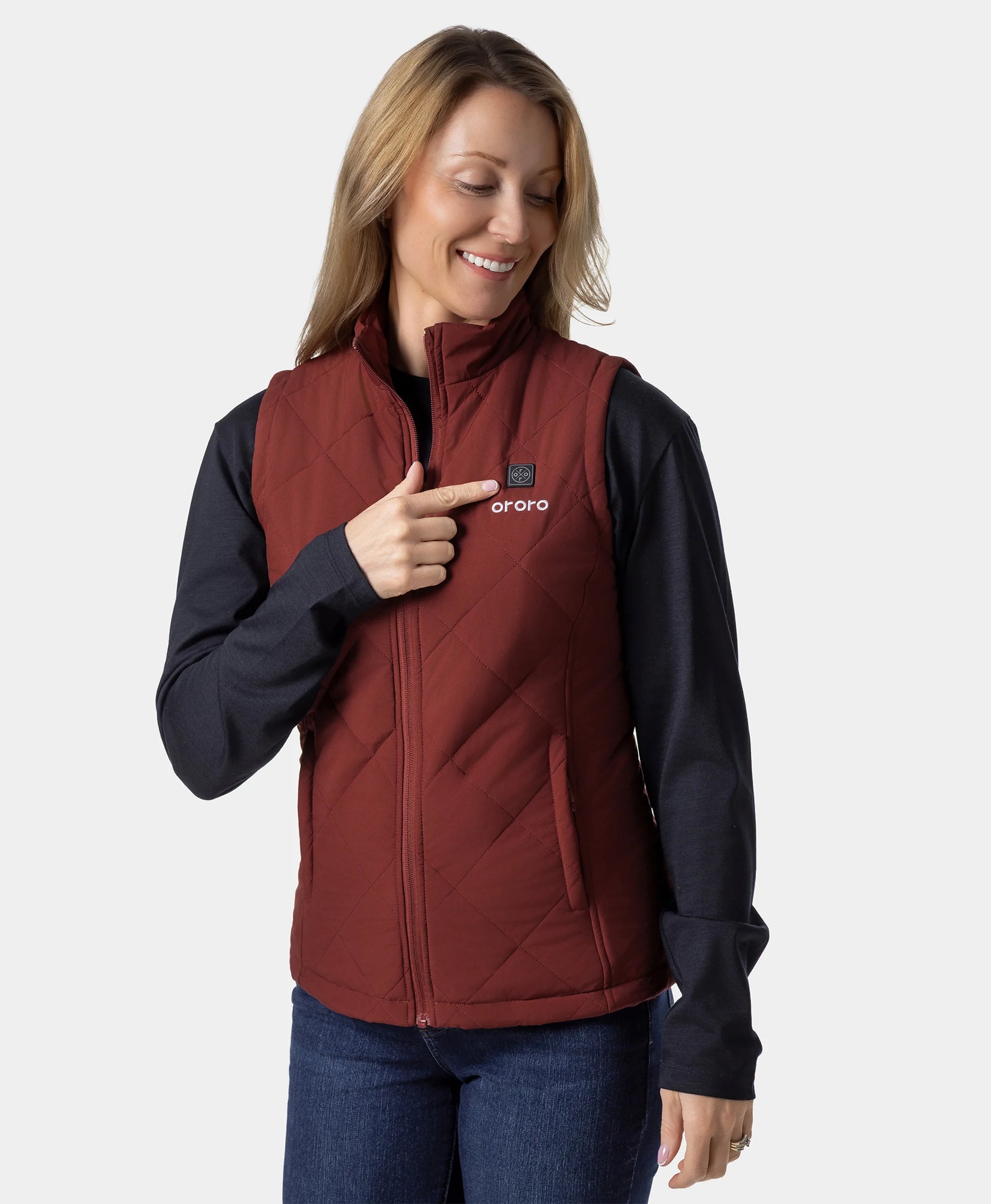 Women's Heated Quilted Vest - Drak Red