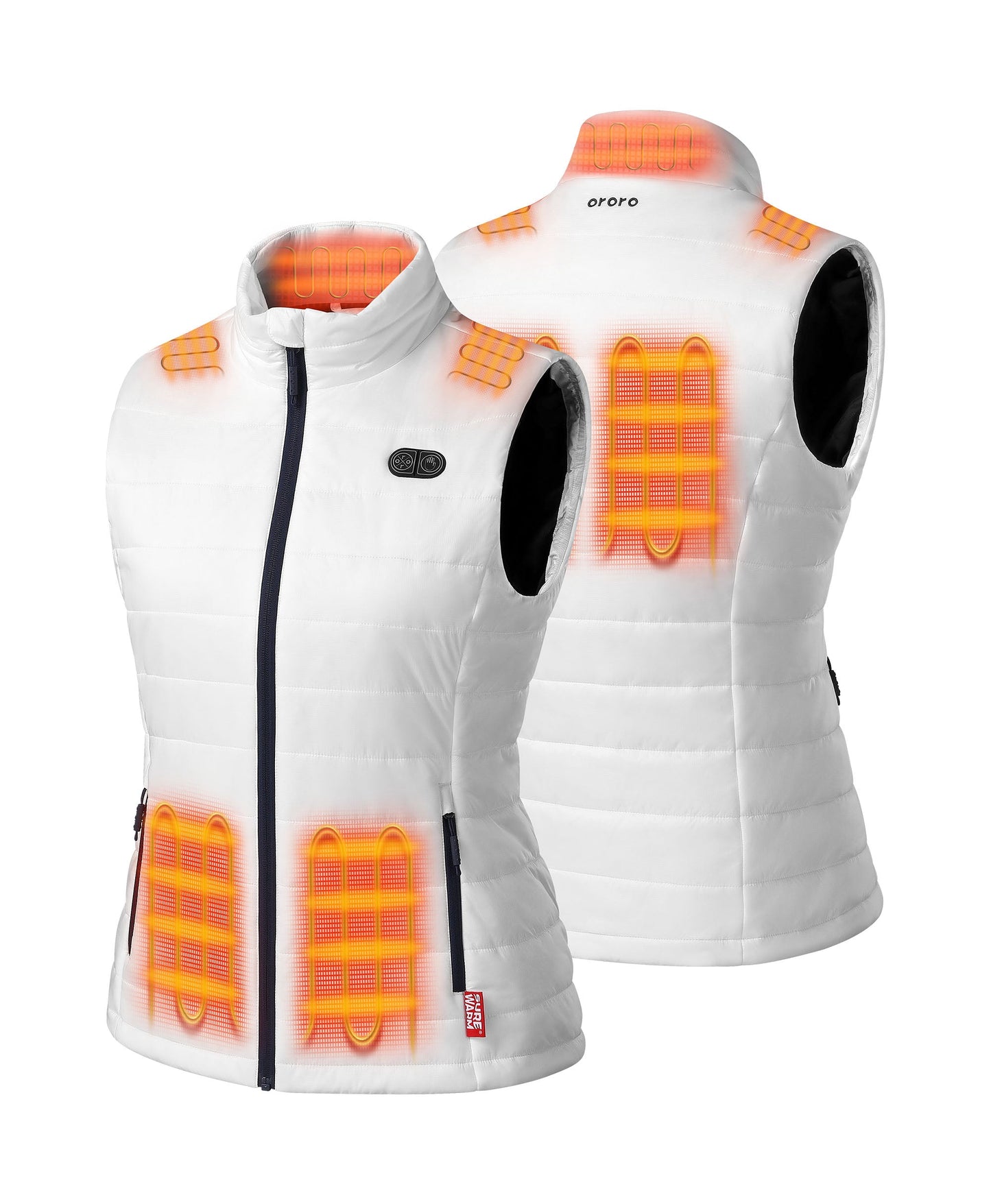 Seven(7) heating zones: core (left & right shoulder, neck, mid-back), hand pockets