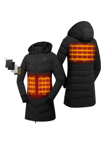 Women's Heated Puffer Parka Jacket - Black/White Women's Heated Puffer Parka Jacket - Black/White