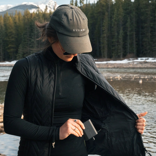 Women's Heated Chevron Quilted Vest - Black / Purple Women's Heated Chevron Quilted Vest - Black / Purple