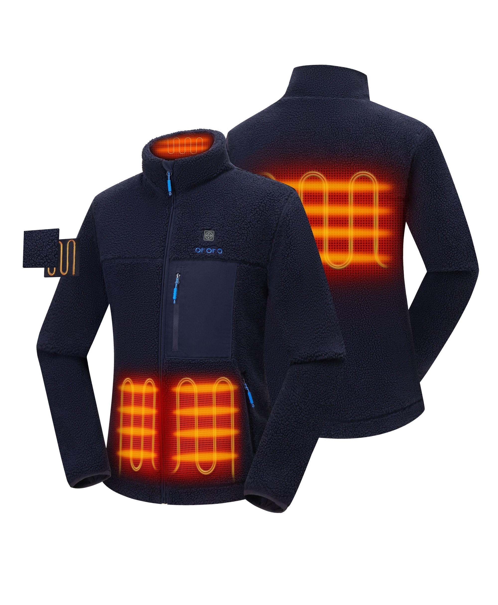4 Heating Zones: Left & Right Hand Pockets, Mid-Back, Collar 4 Heating Zones: Left & Right Hand Pockets, Mid-Back, Collar