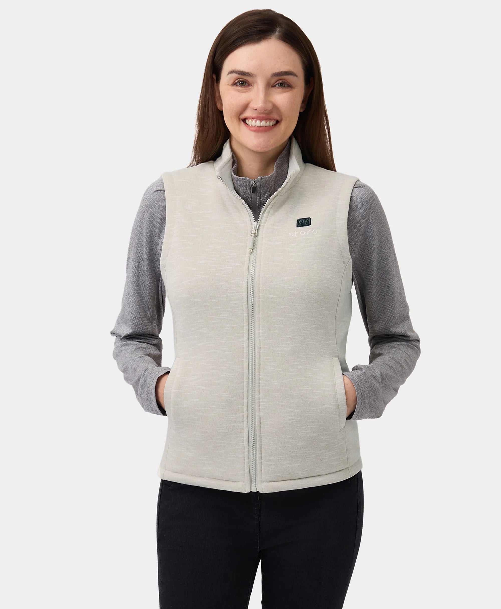 Women's Heated Fleece Vest - White Beige