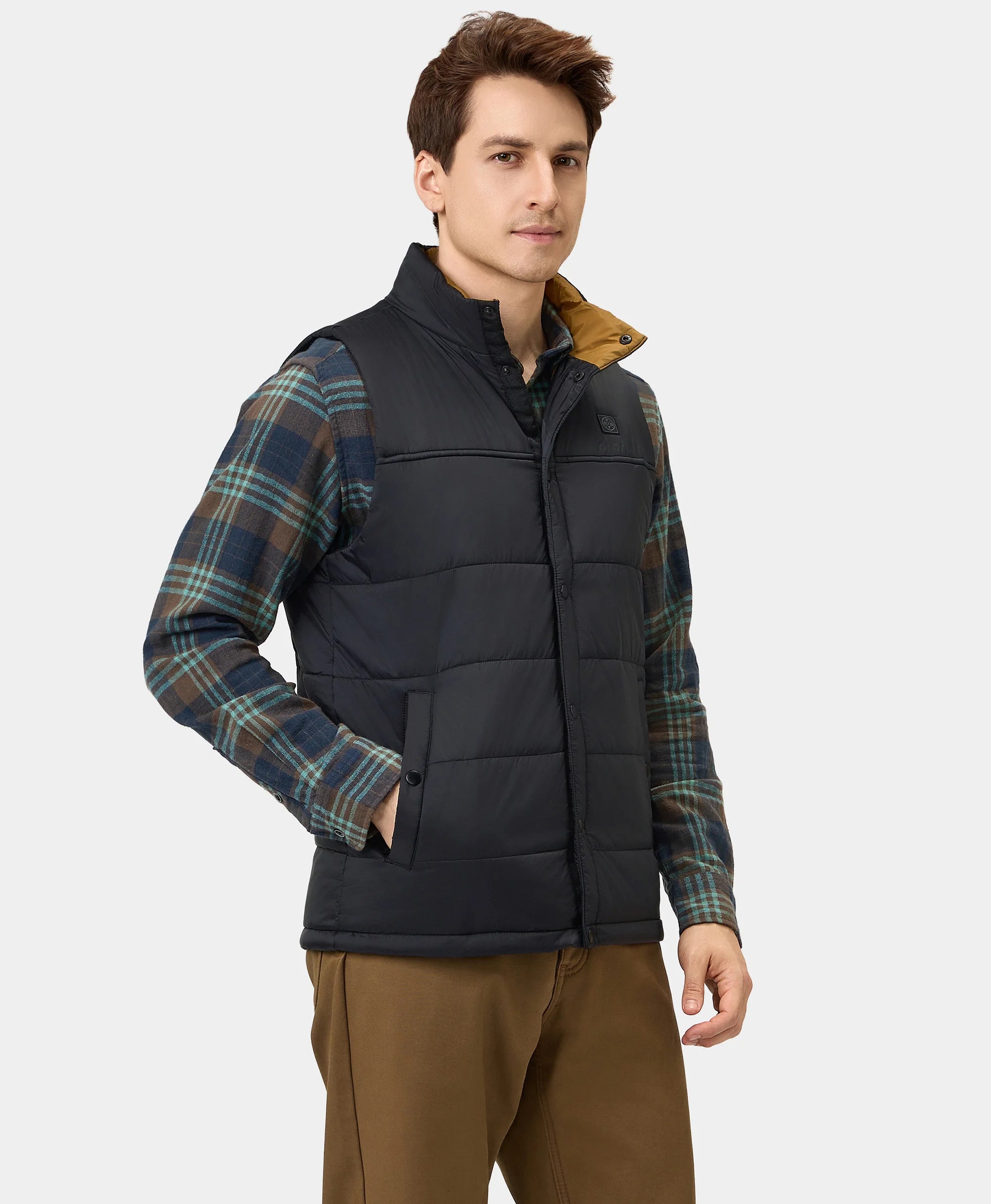 (Open-box) PuffLyte™ Men's Heated Lightweight Vest - Black / Khaki, Thumbnail 5