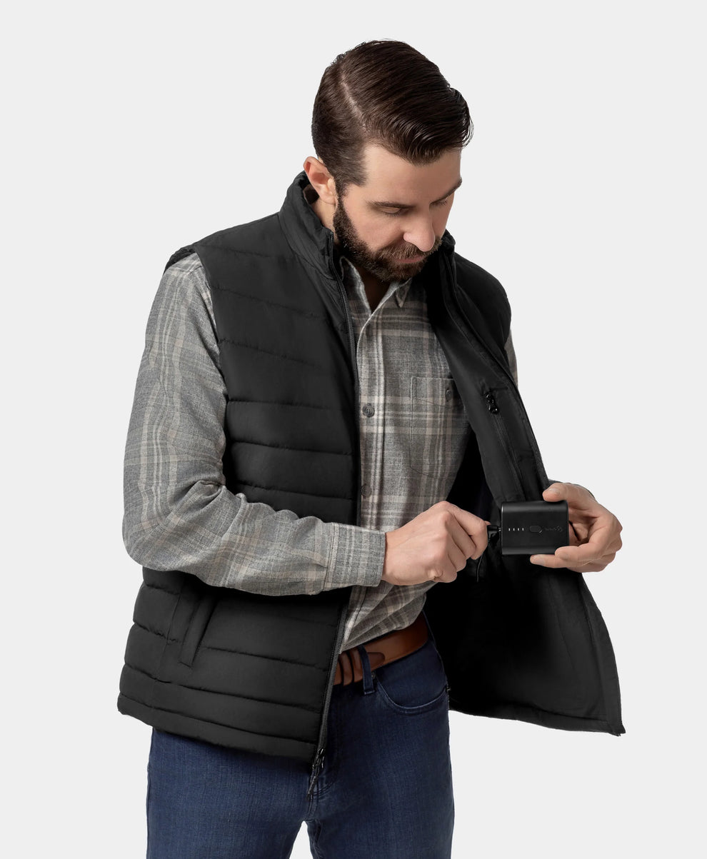 Men's Heated Lightweight Down Vest - Black, Thumbnail 4