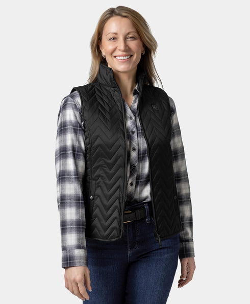 Women's Heated Chevron Quilted Vest - Black ,view 1