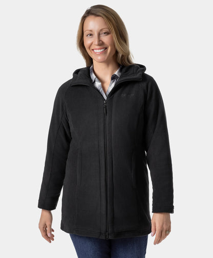 Felicity Women's Heated Long Hooded Fleece Jacket - Black