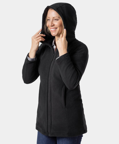 Felicity Women's Heated Long Hooded Fleece Jacket - Black