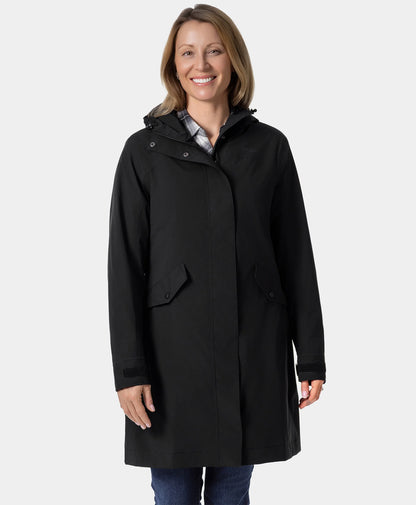 Downtown Women's Heated Rain Trench - Black