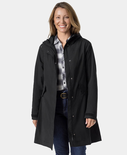 Downtown Women's Heated Rain Trench - Black