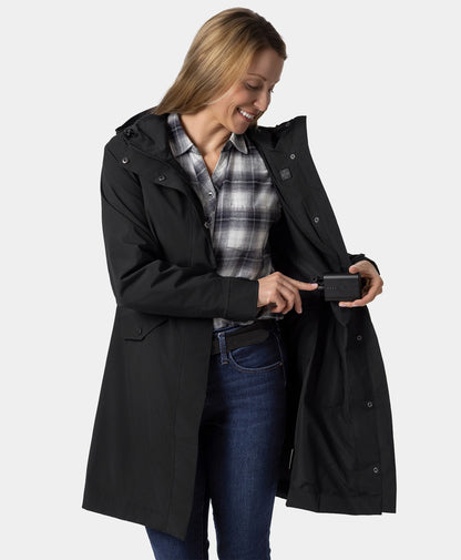 Downtown Women's Heated Rain Trench - Black