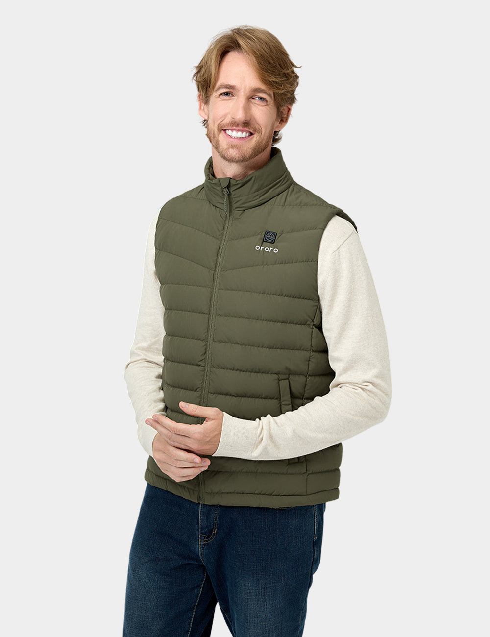 Men's Heated Lightweight Down Vest - Dark Green