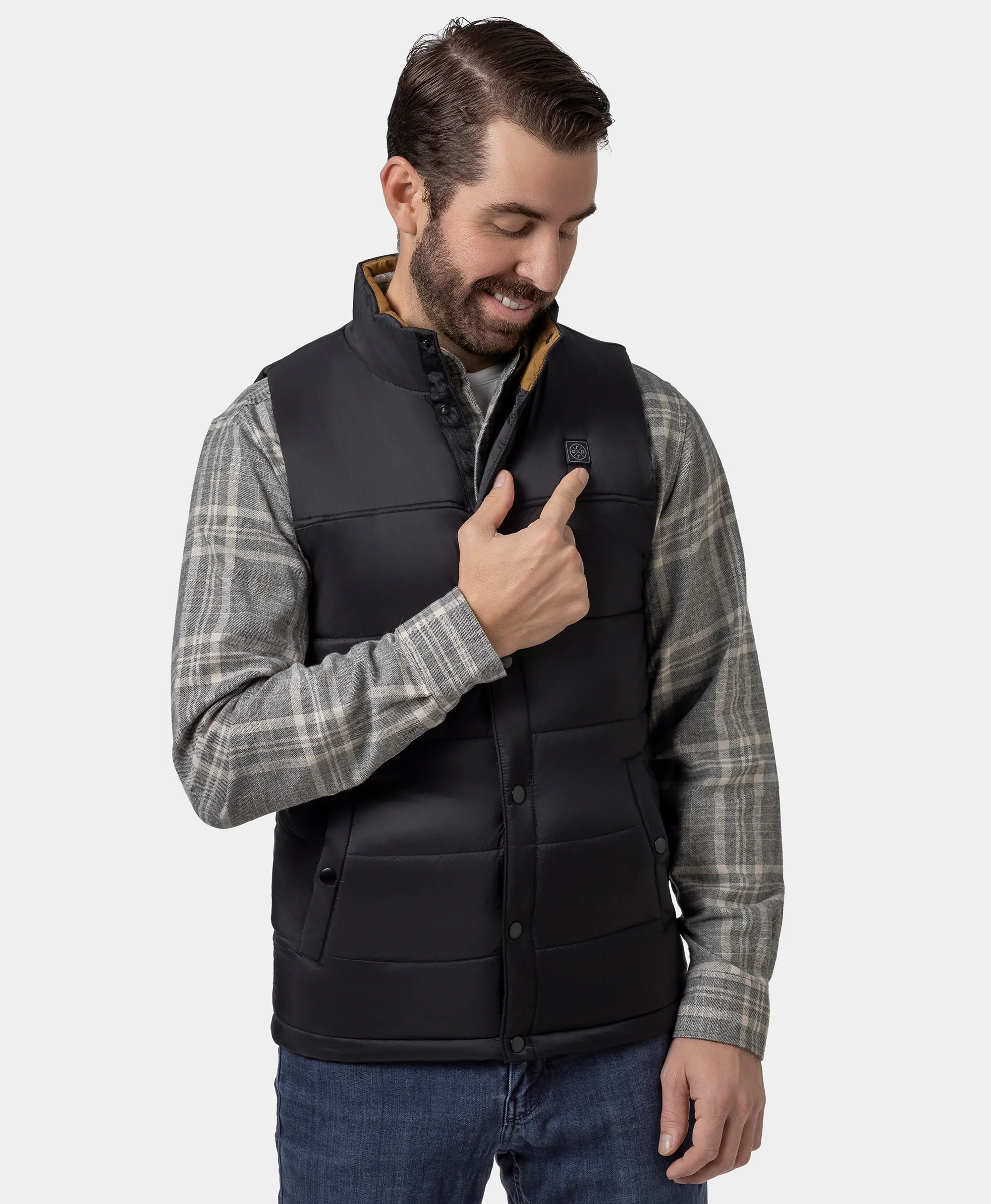 (Open-box) PuffLyte™ Men's Heated Lightweight Vest - Black / Khaki, Thumbnail 3