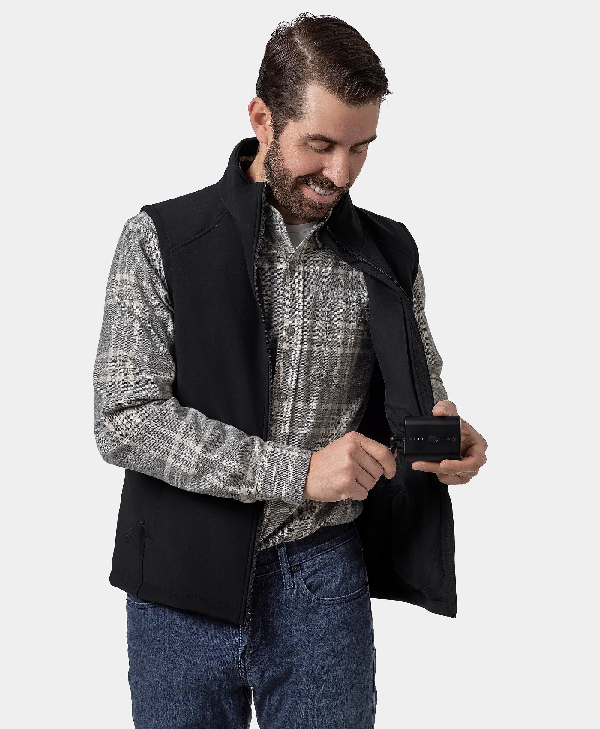 (Open-box) Men's Heated Softshell Vest - Black / Gray, Thumbnail 6