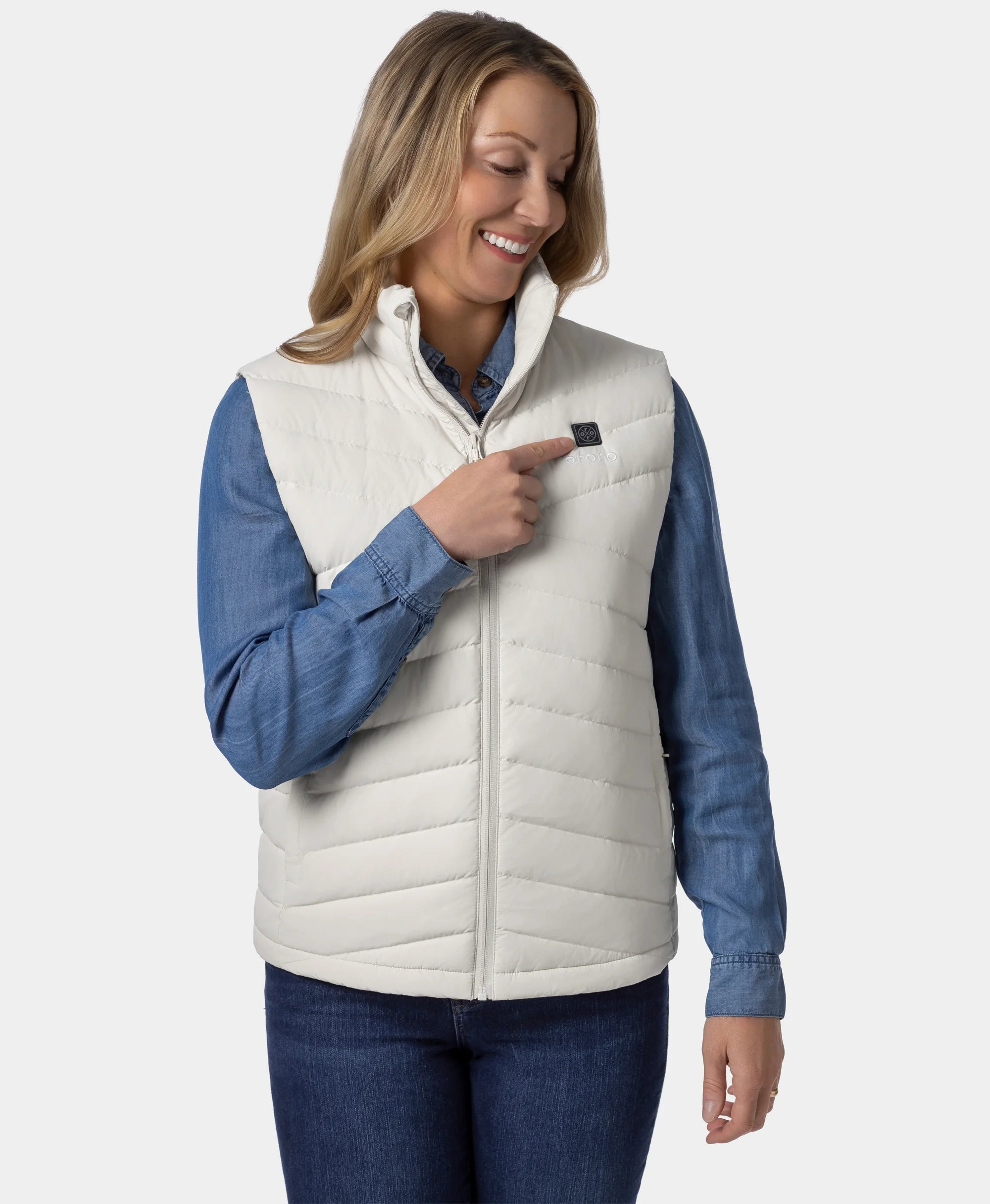 Women's Heated Lightweight Down Vest - Red/Ivory, Thumbnail 19