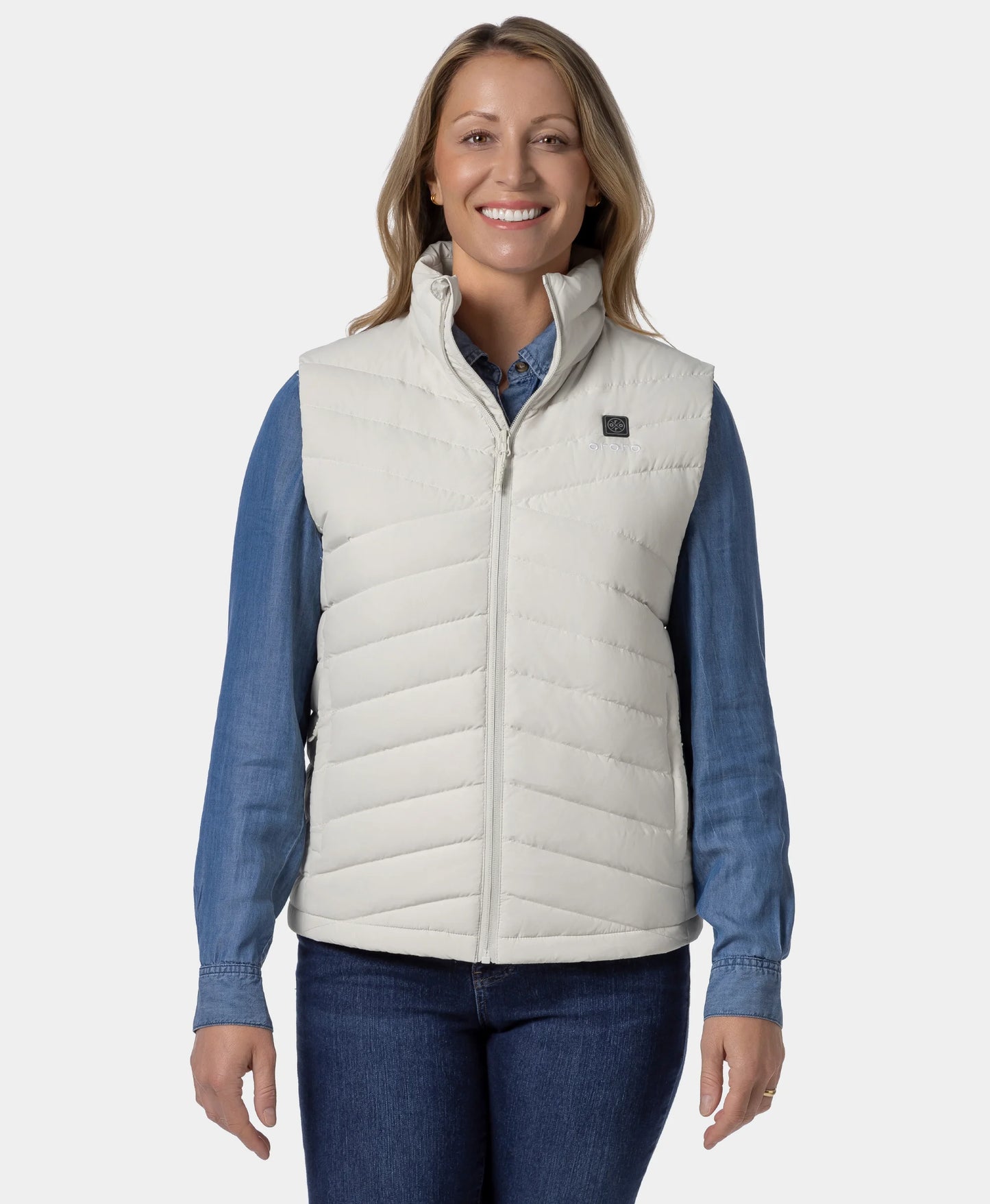 Women's Heated Lightweight Down Vest - Red/Ivory