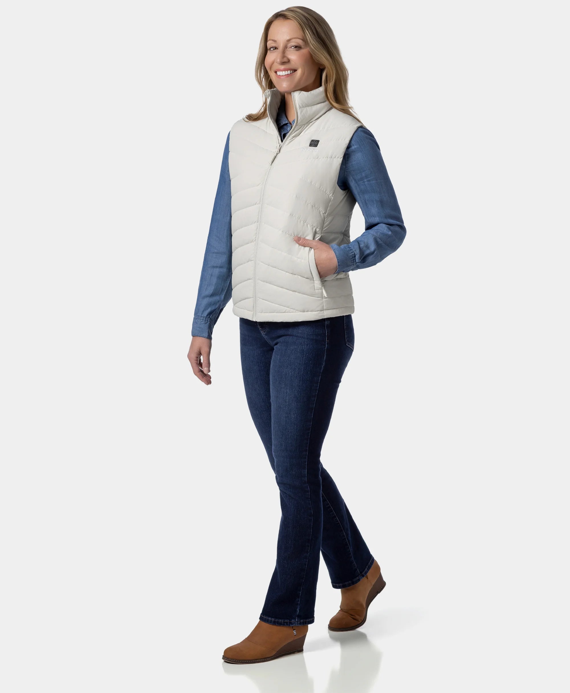 Women's Heated Lightweight Down Vest - Red/Ivory, Thumbnail 20