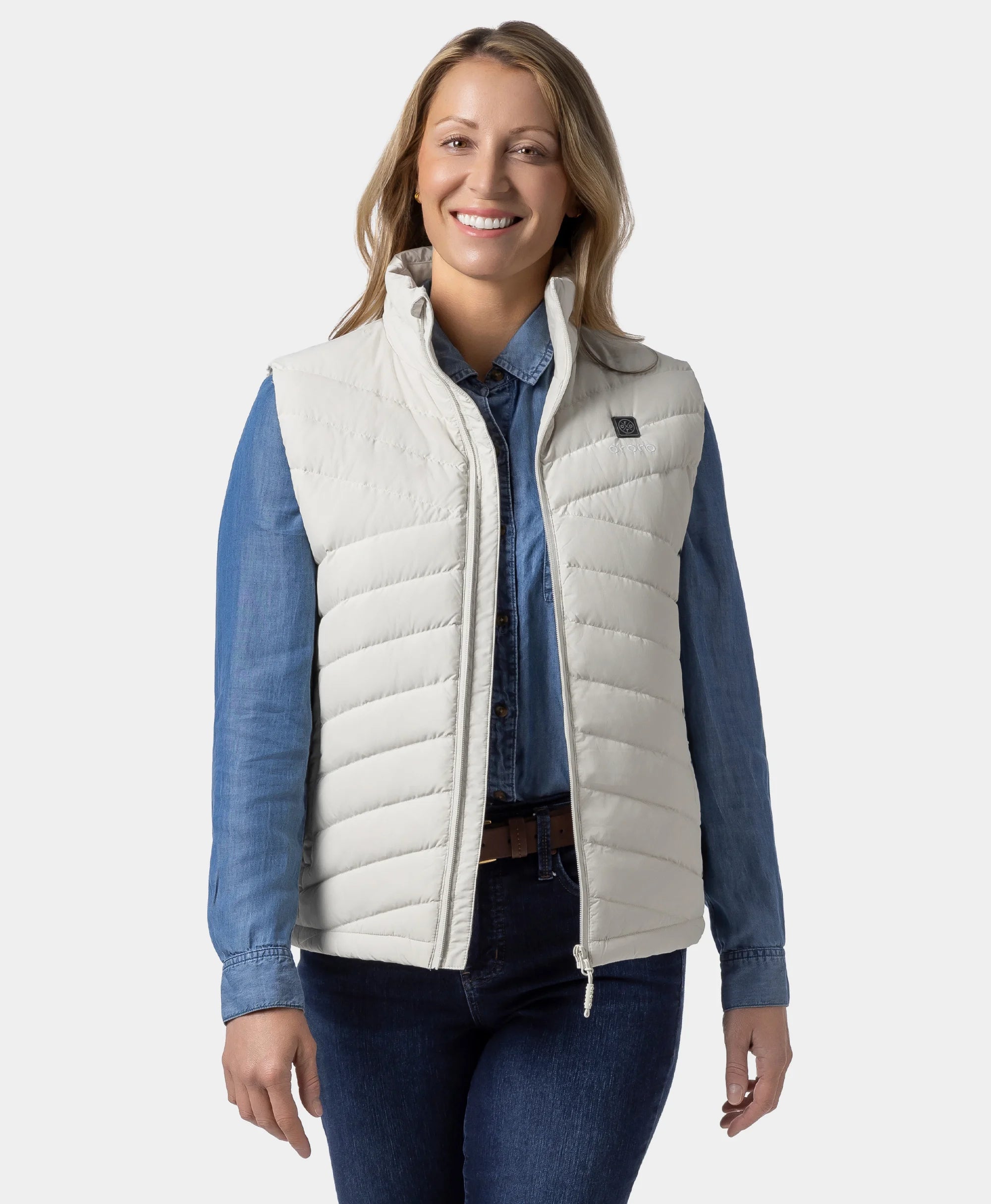 Women's Heated Lightweight Down Vest - Red/Ivory, Thumbnail 18