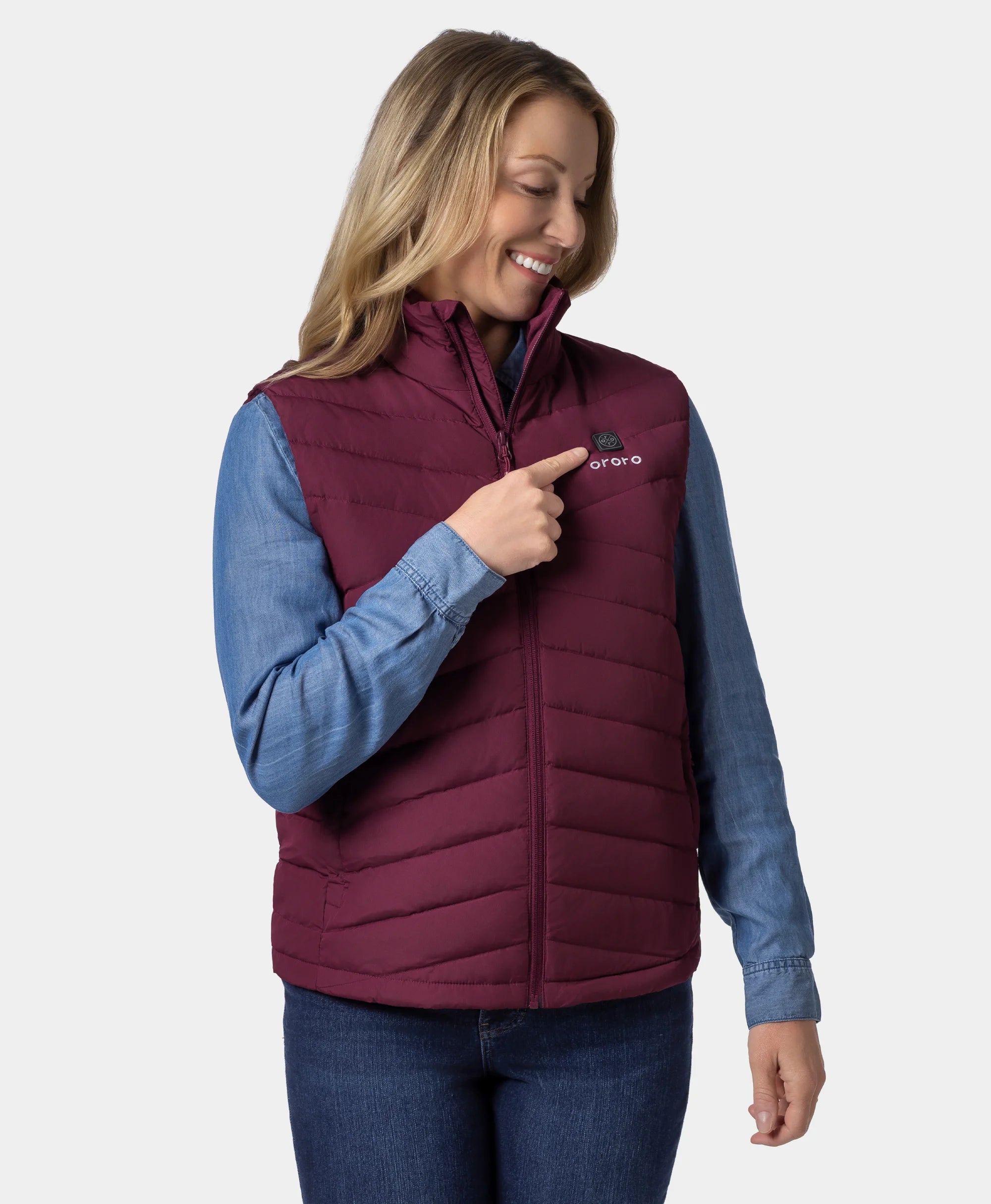 Women's Heated Lightweight Down Vest - Red/Ivory, Thumbnail 4