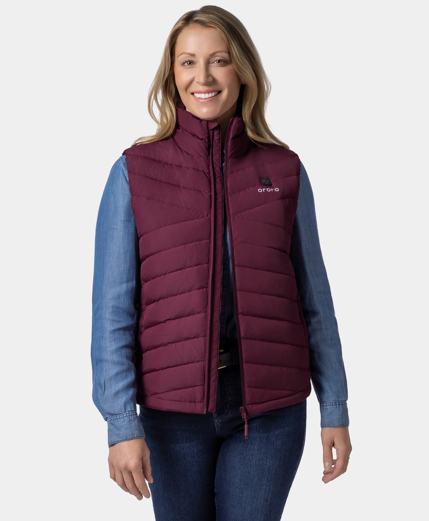 Women's Heated Lightweight Down Vest - Red/Ivory
