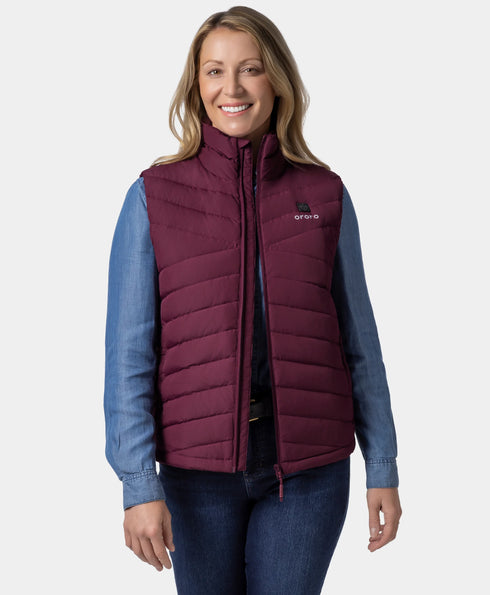 Women's Heated Lightweight Down Vest - Red/Ivory ,view 1