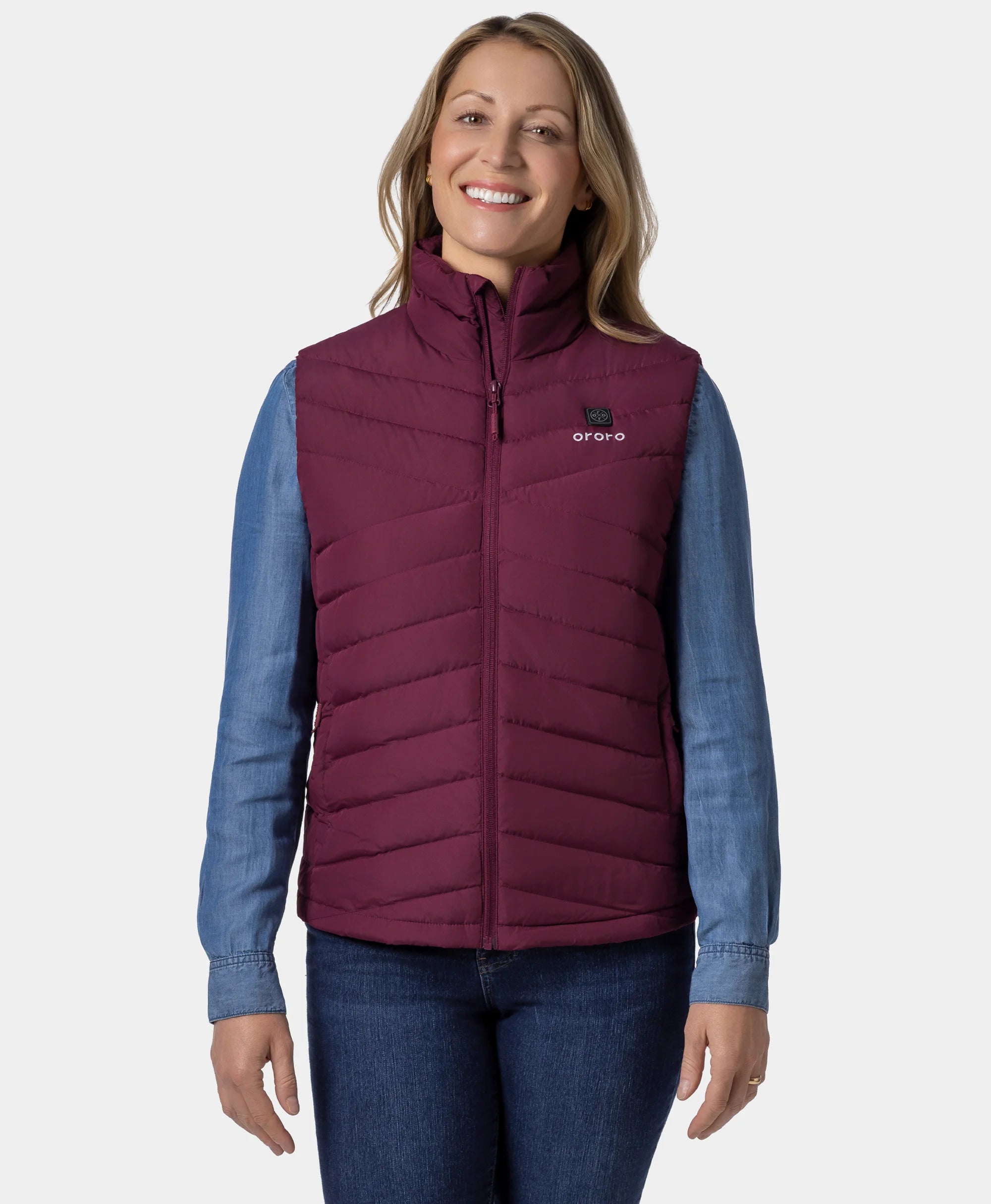 Women's Heated Lightweight Down Vest - Red/Ivory, Thumbnail 3