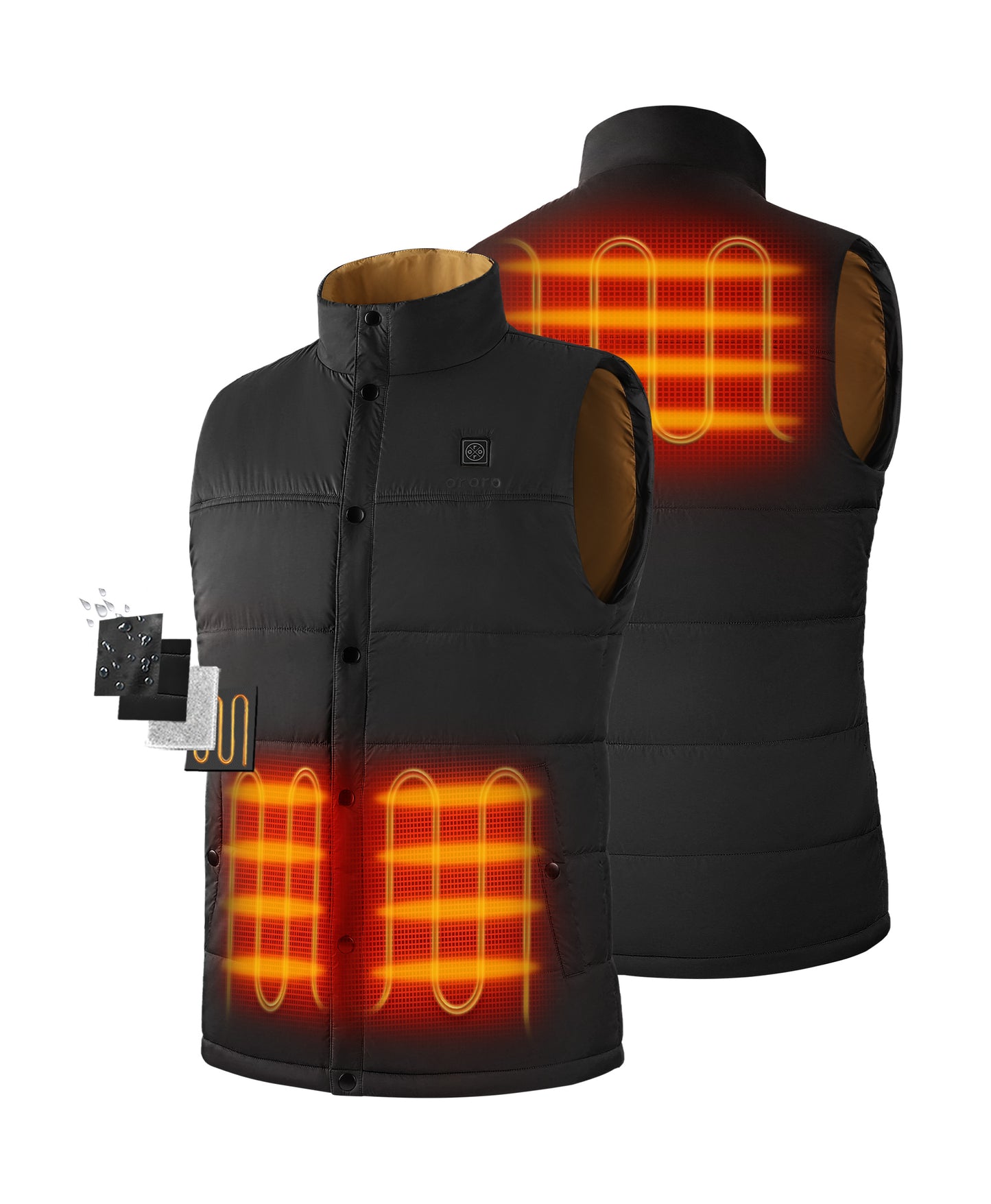 3 Heating Zones (Left & Right Hand Pockets, Upper-Back) - Black