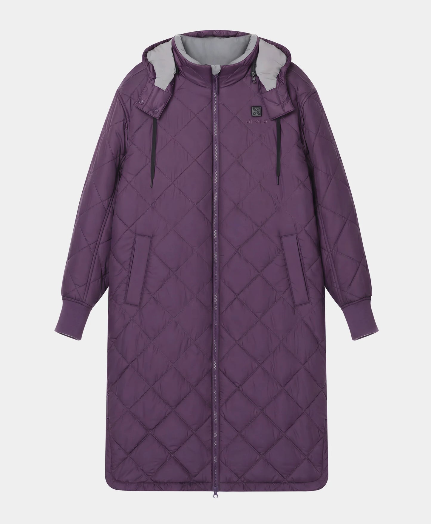 ororo quilted heated coat in purple 