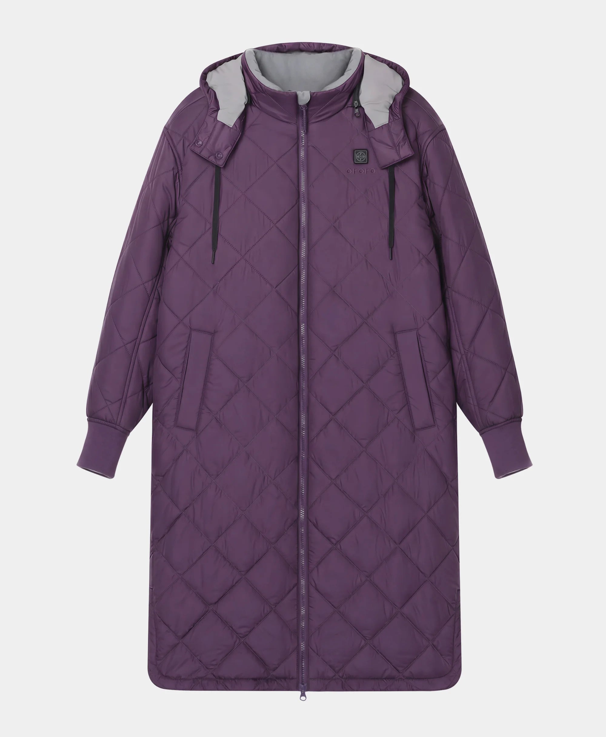 ororo quilted heated coat in purple
