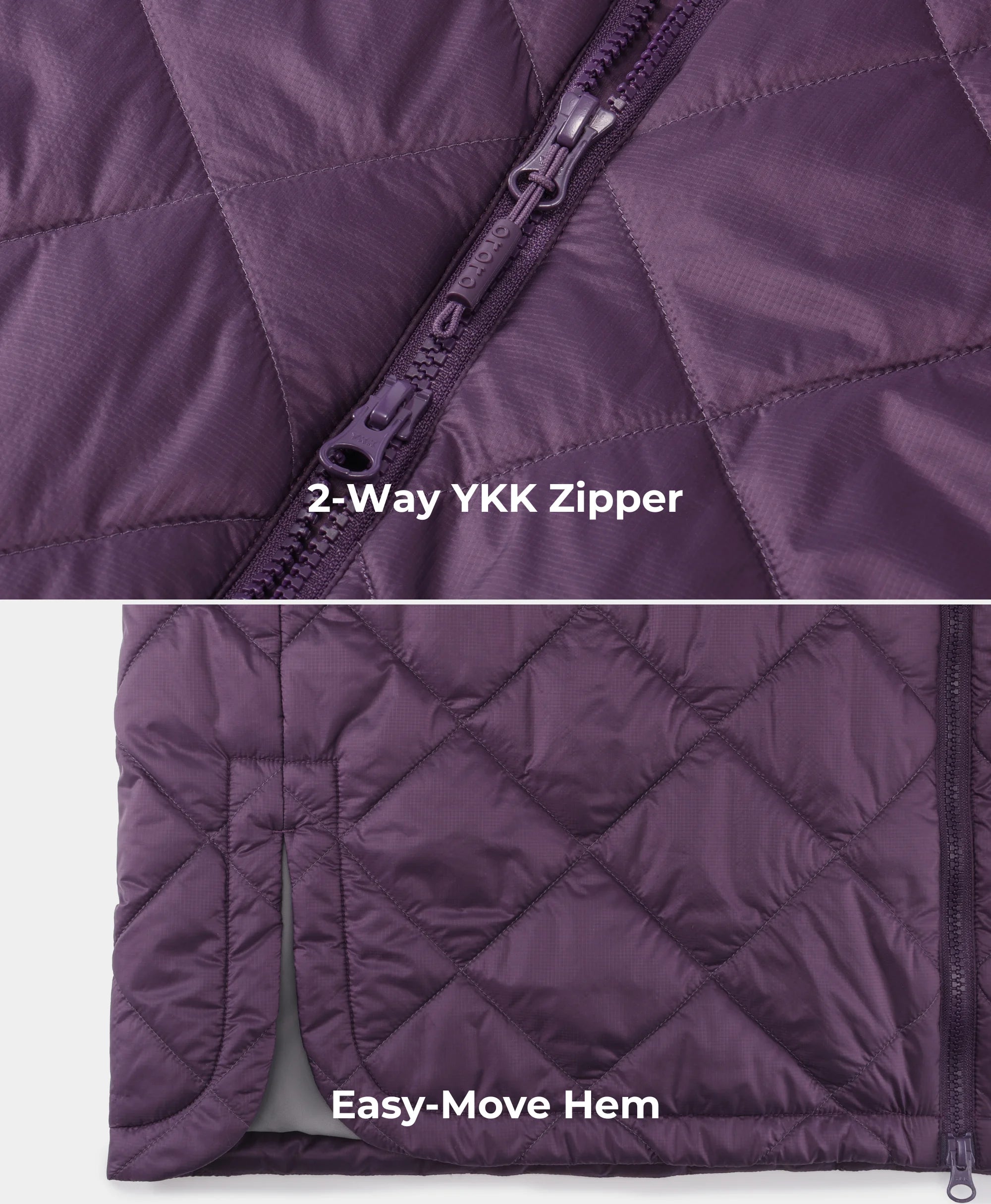 2-way YKK zipper and easy-move hem on ororo heated jacket