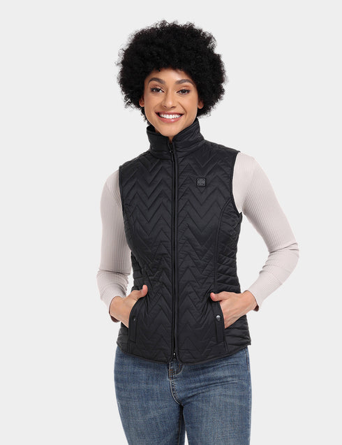 Women Heated Chevron Quilted Vest - Black ,view 1