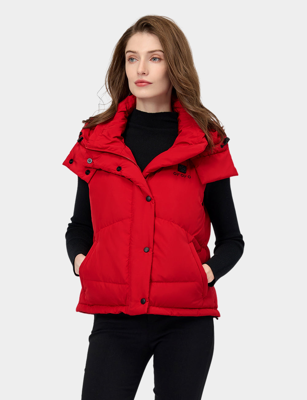 Women's Heated Cropped Puffer Down Vest -Red