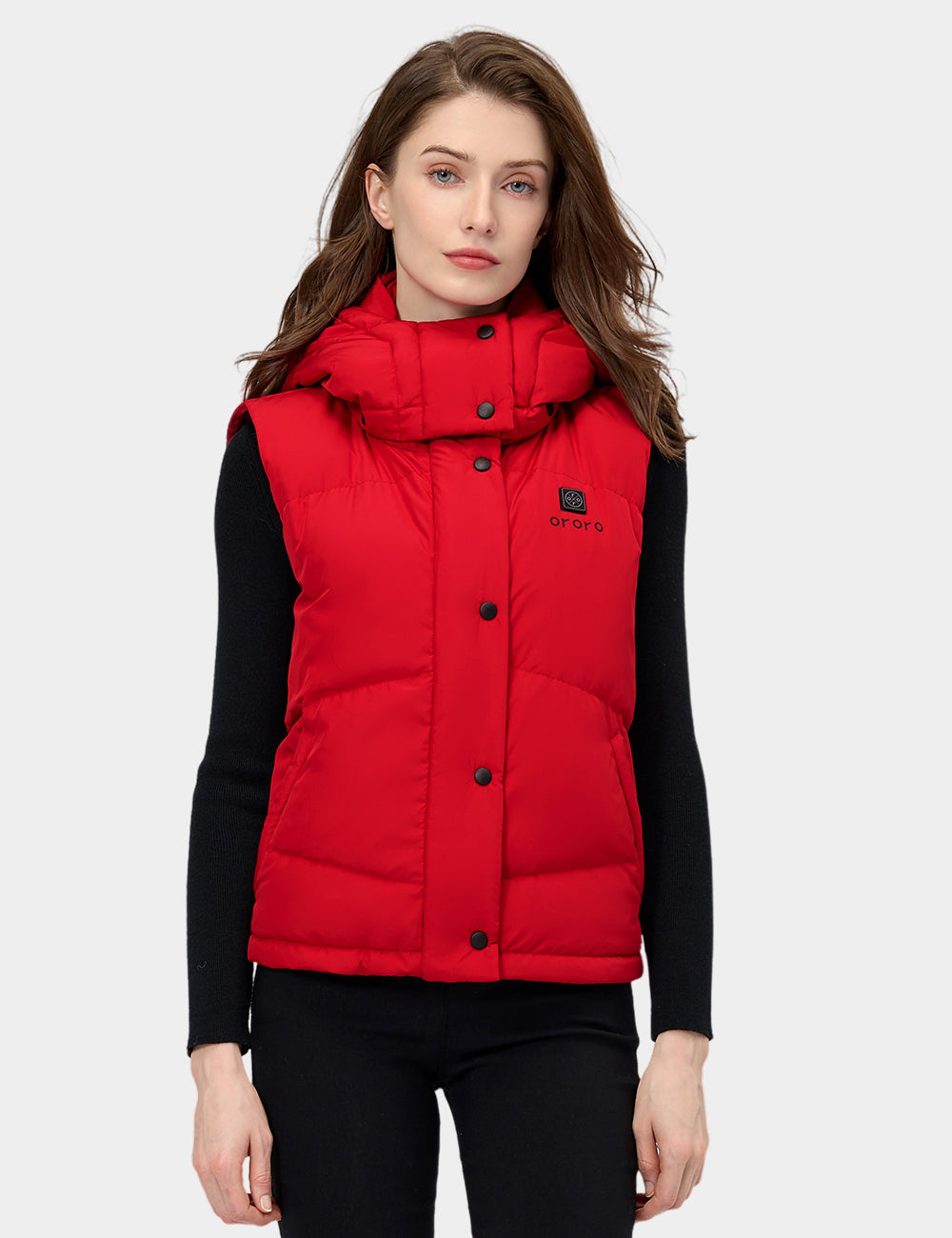 Women's Heated Cropped Puffer Down Vest - Red