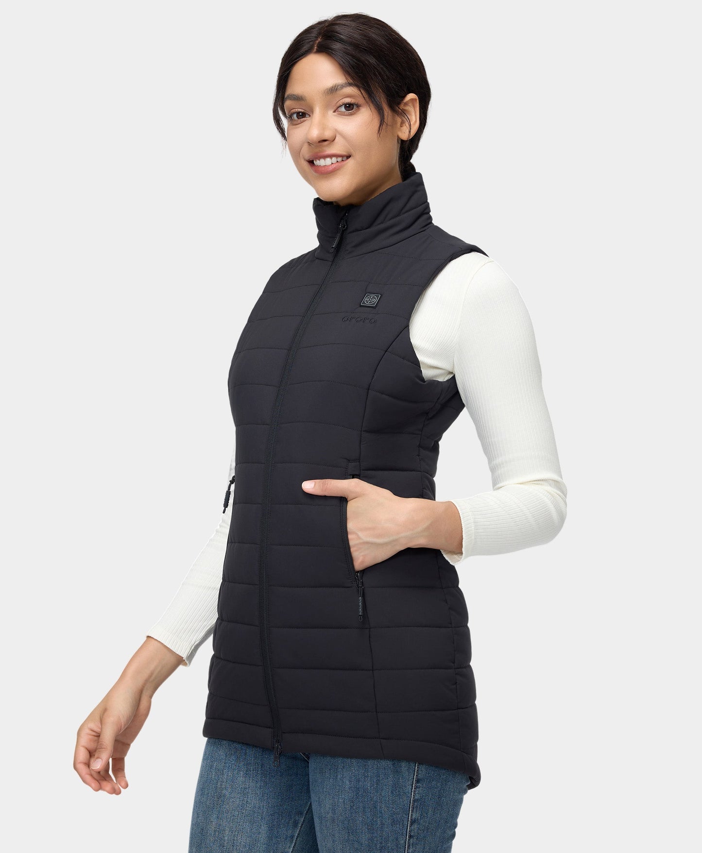 "Tribeca" Women's Heated Long Puffer Vest - Black