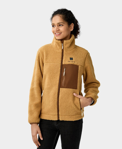 Women's Colorblock Recycled Fleece Heated Jacket - Brown