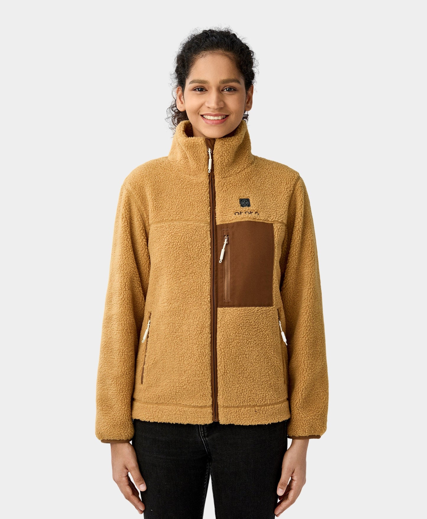 Women's Colorblock Recycled Fleece Heated Jacket - Brown