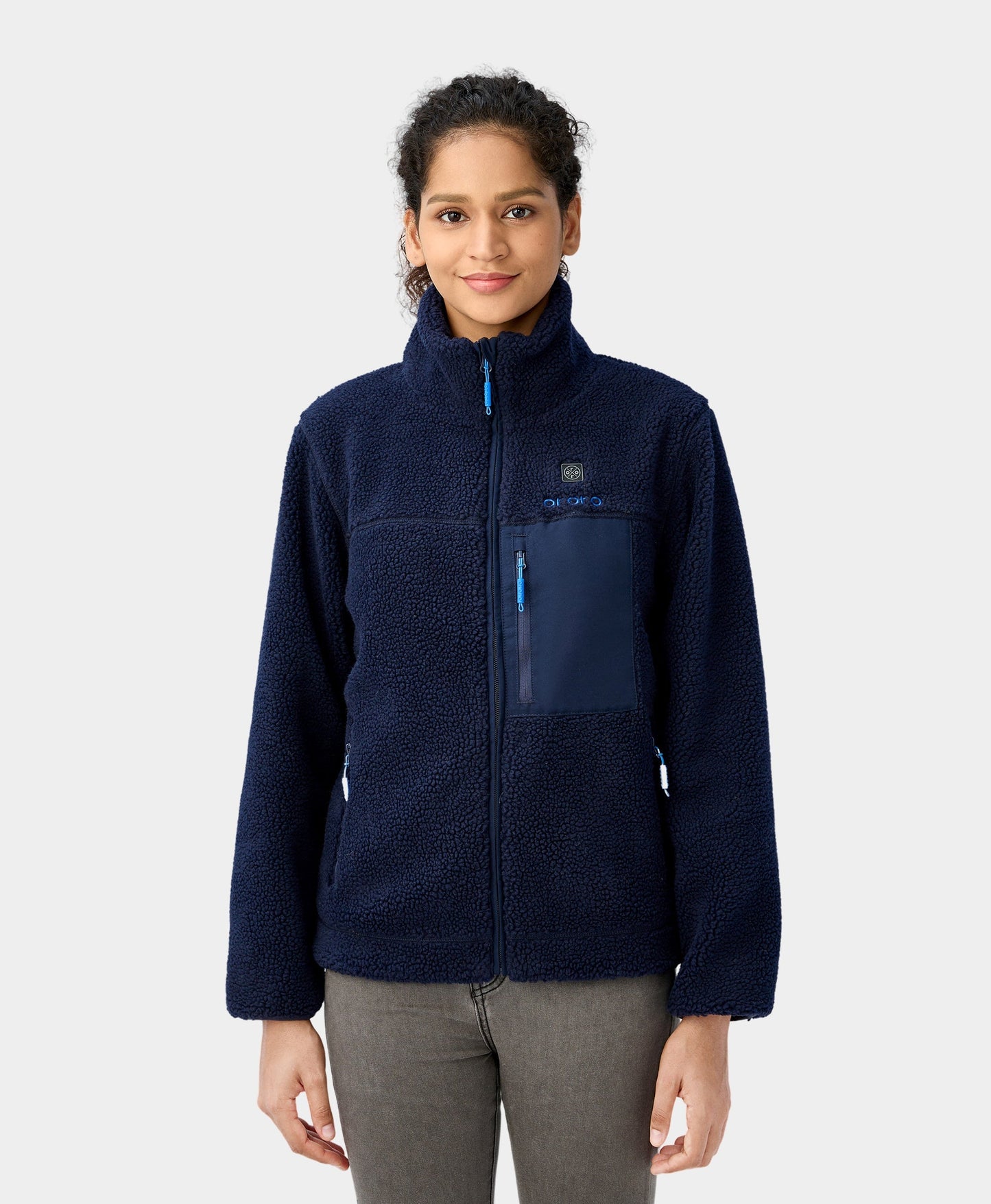 Women's Colorblock Recycled Fleece Heated Jacket - Navy Blue