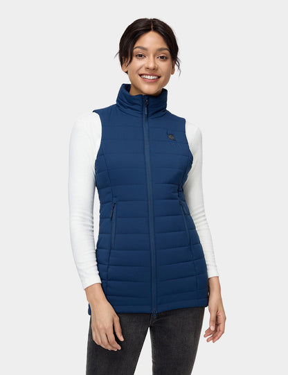 "Tribeca" Women's Heated Long Puffer Vest - Navy Blue