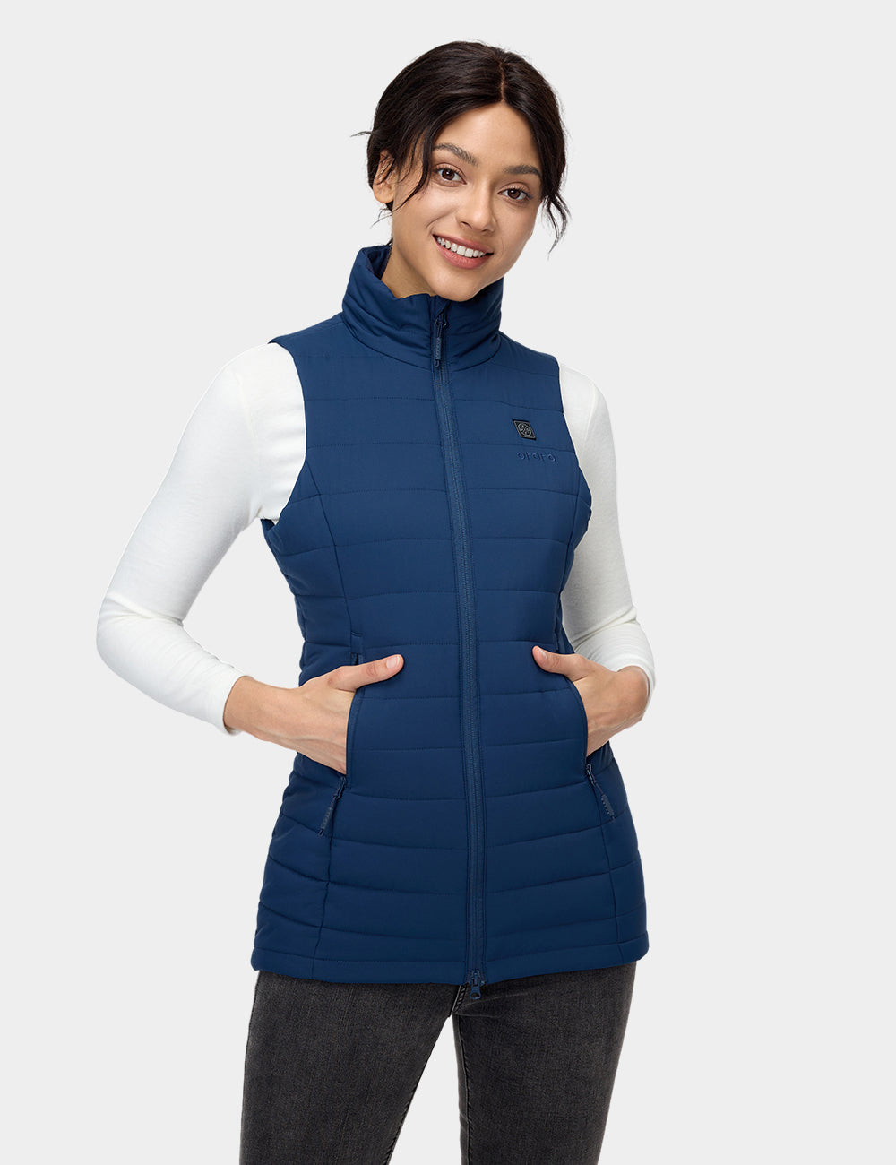 "Tribeca" Women's Heated Long Puffer Vest - Navy Blue