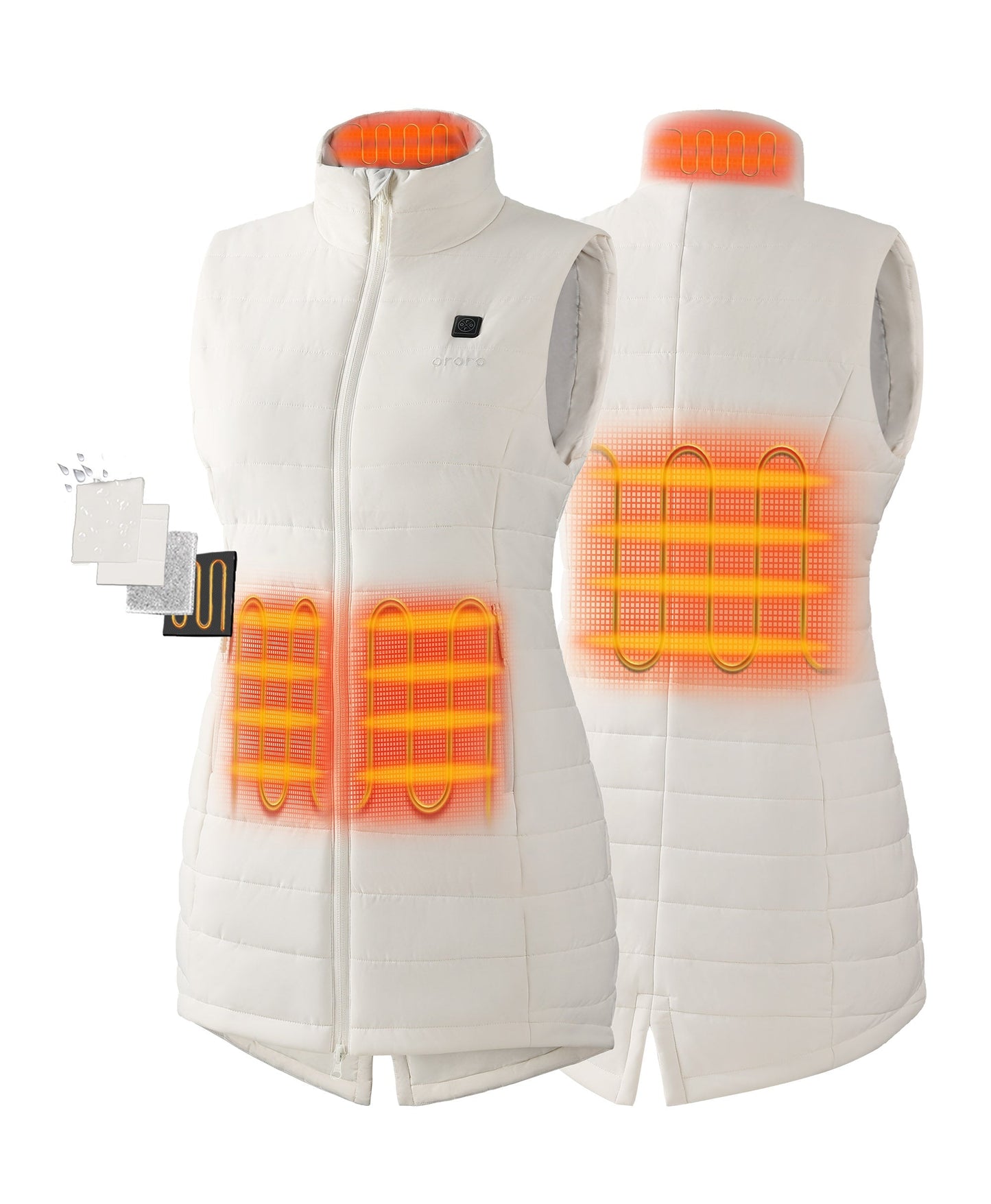 4 Heating Zones (Left & Right Hand Pockets, Mid-Back, Collar)