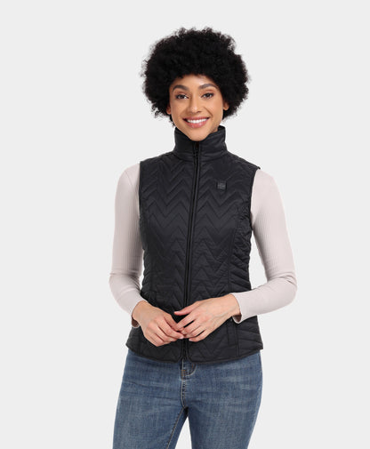 Women Heated Chevron Quilted Vest - Black