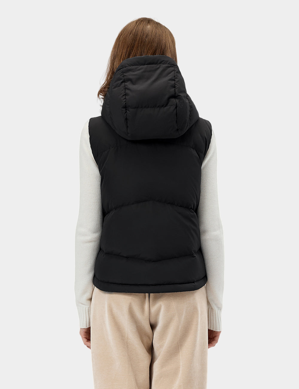 Women's Heated Cropped Puffer Down Vest with Hood - Black