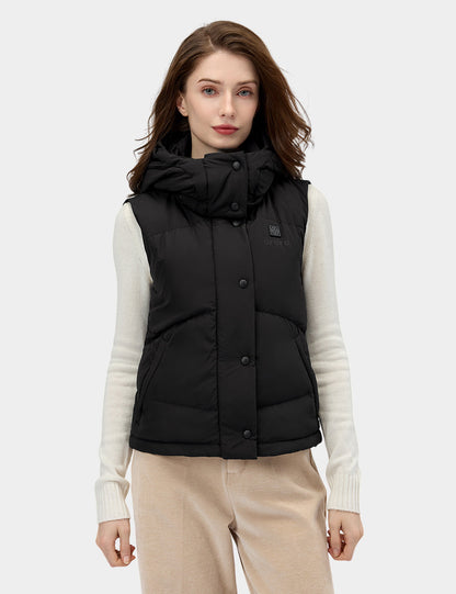 Women's Heated Cropped Puffer Down Vest - Black