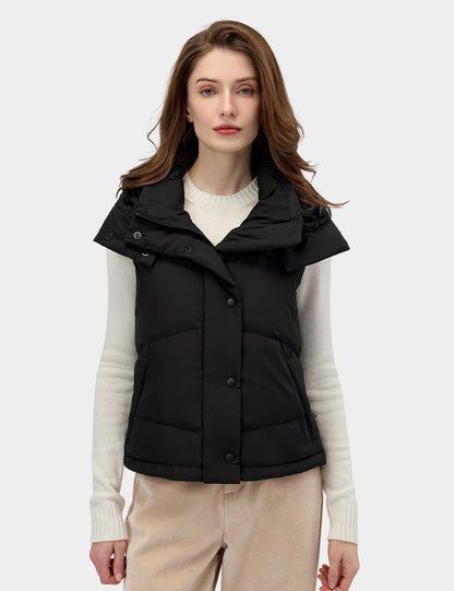 Women's Heated Cropped Puffer Down Vest - Black