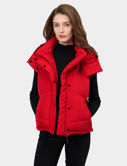 Women's Heated Cropped Puffer Down Vest - Red