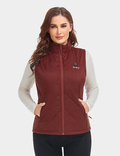 Women's Heated Quilted Vest - Drak Red 