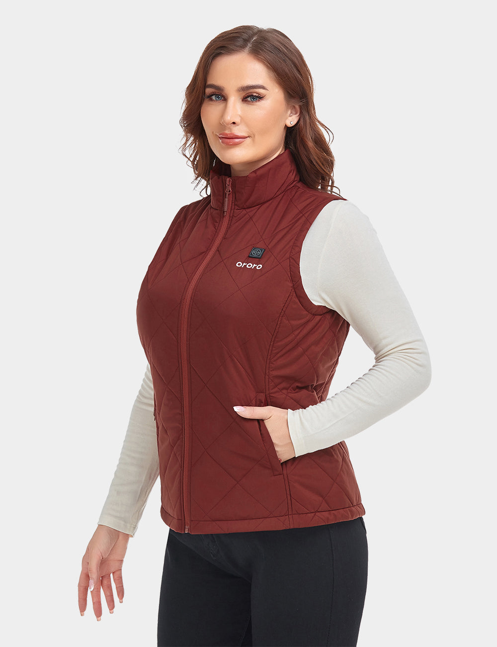 Women's Heated Quilted Vest - Drak Red