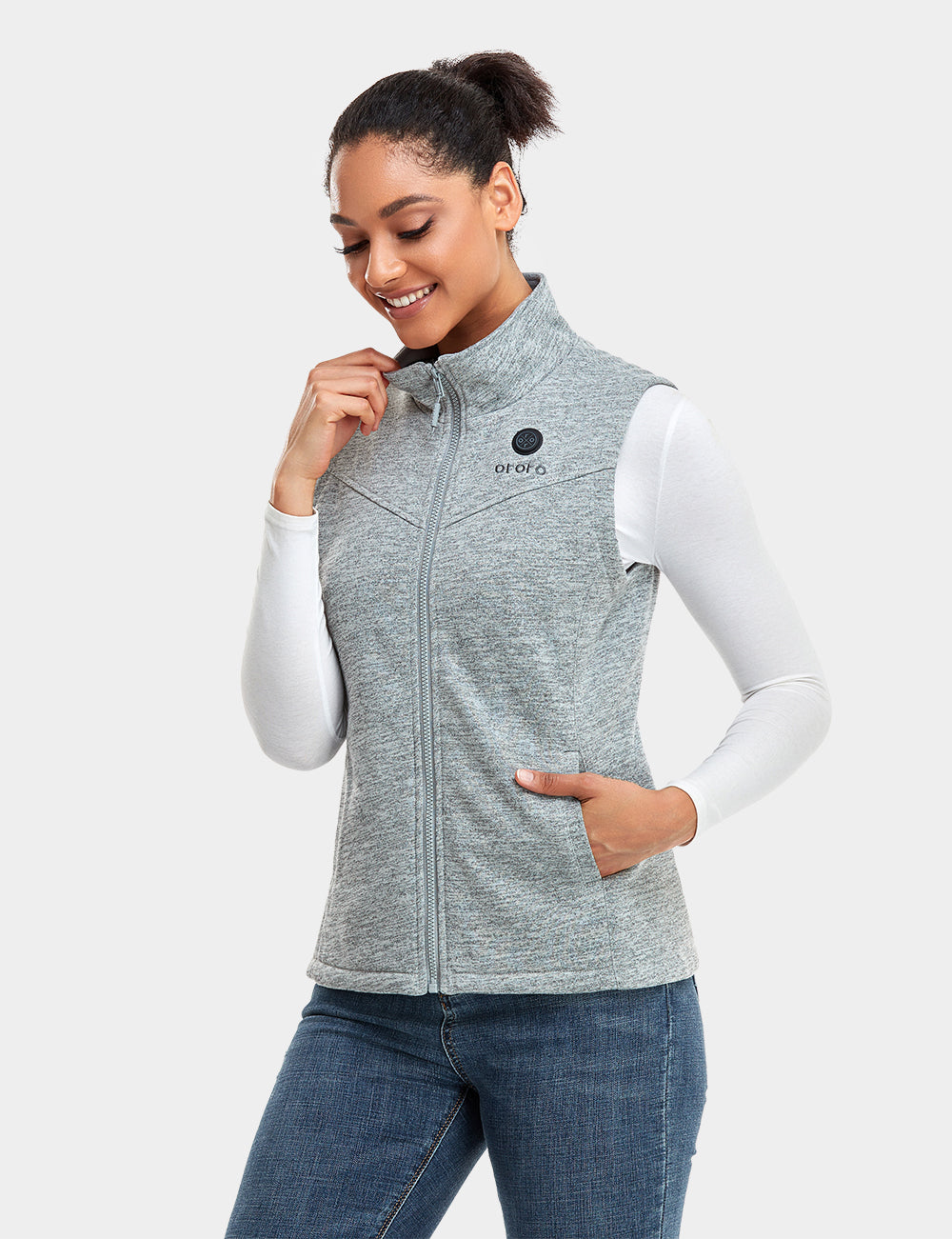 Women's Heated Fleece Vest - Flecking Grey